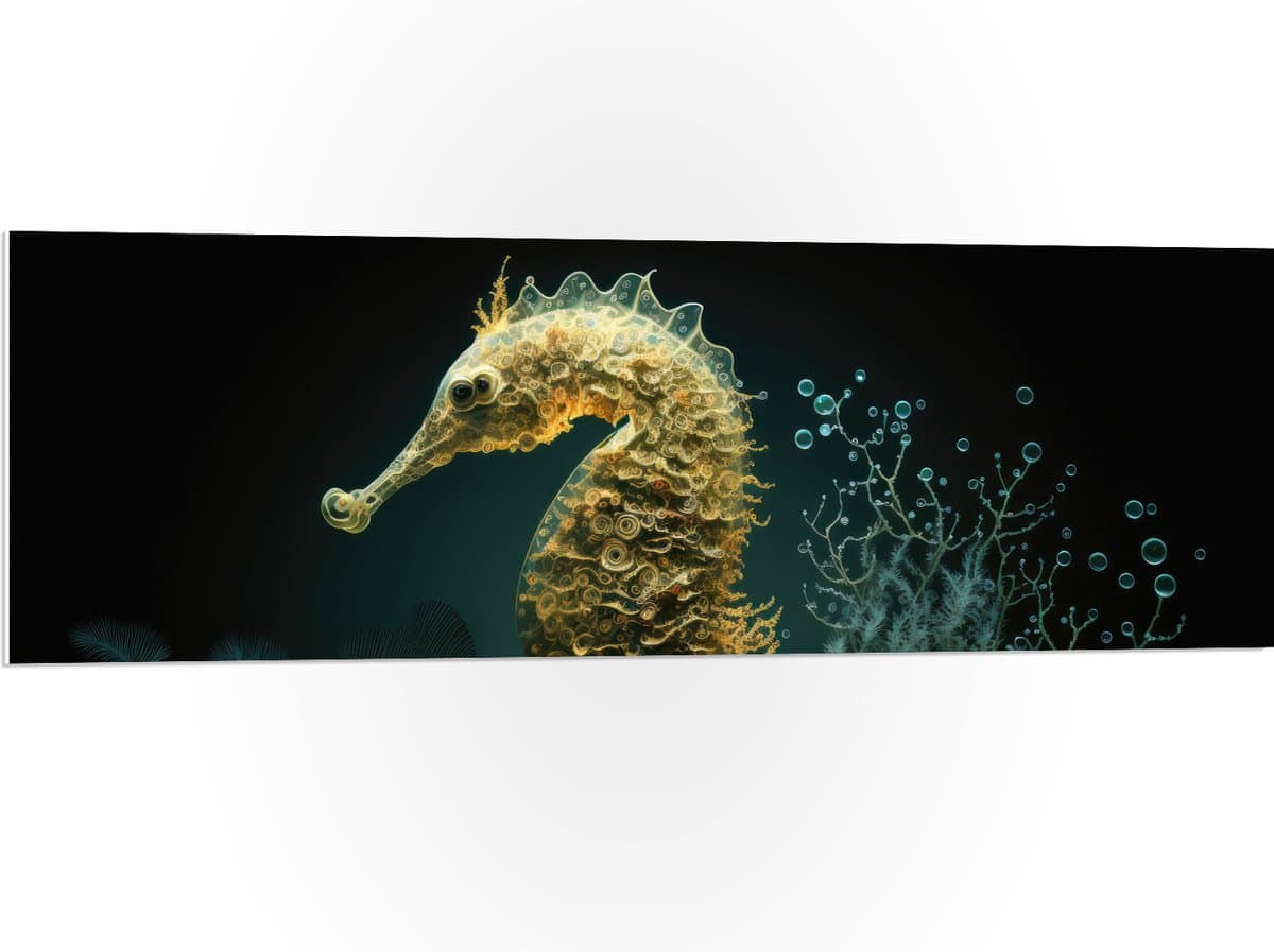 PVC Schuimplaat - Zeepaardje tussen de Planten in het Zeewater - 120x40 cm Foto op PVC Schuimplaat (Met Ophangsysteem)