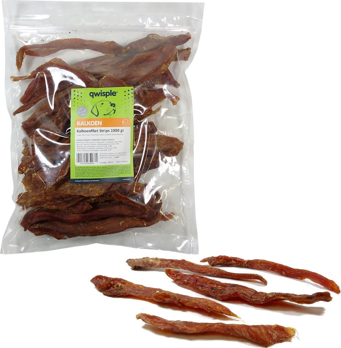 Qwisple Kalkoenfilet Strips - Natuurlijke Hondensnacks - 1000 gr