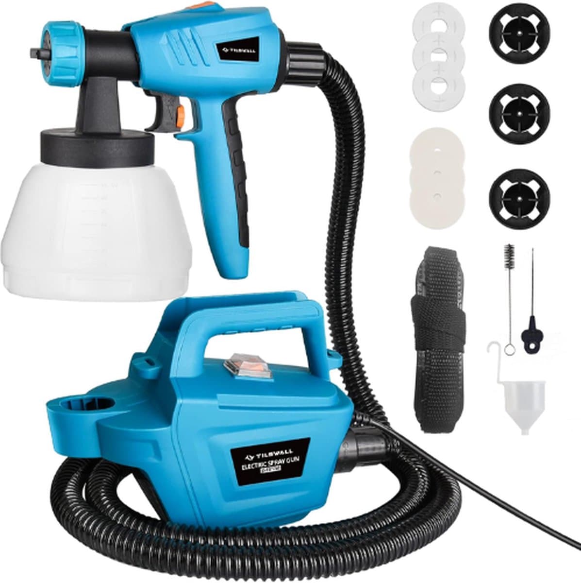Tilswall® Verfpistool - Vier Spuitmonden - Groot Reservoir - Verfspuiten Elektrisch - Verfspuiten - Verfpistool Electrisch - Accu Verfspuit