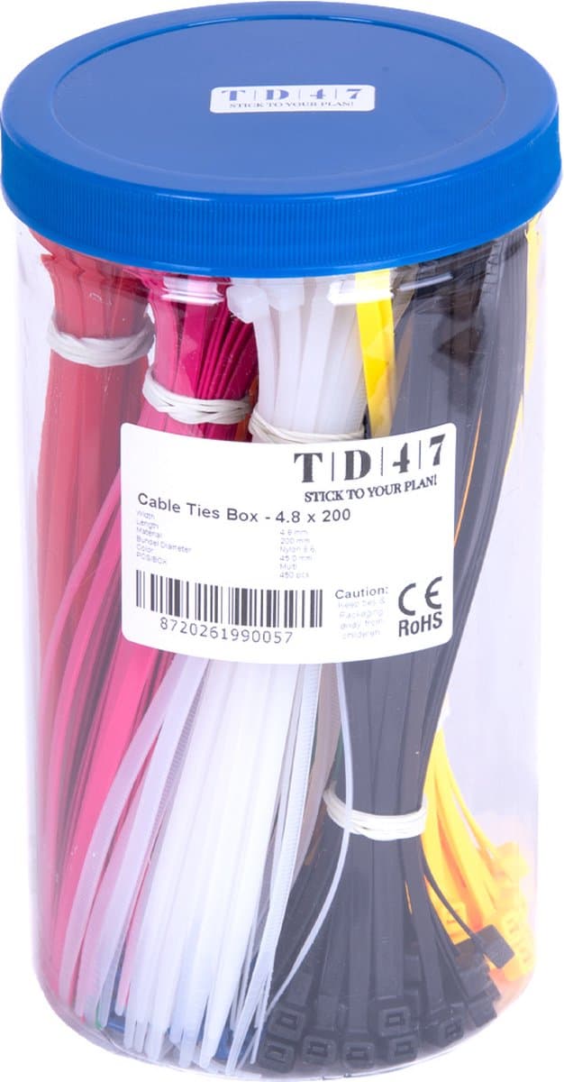 TD47 Kabelbinders in voordeelbox 4.8 x 200mm (450 stuks) - Tie wraps - Tyraps