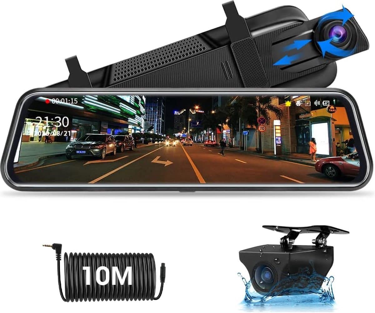 Autospiegel Achteruitrijcamera met Touchscreen en Groothoeklens - Nachtzicht - Professionele Autorecorder met G-sensor - Full HD Dash Cam met Achteruitrijmonitor