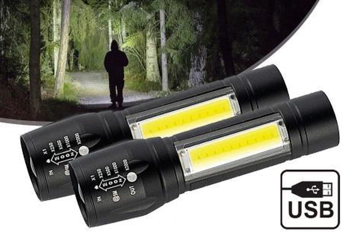 2 Stuks - Zaklamp oplaadbaar 2000 lumen - Waterproof - Zeer Fel - Klein - 2 in 1 - led -