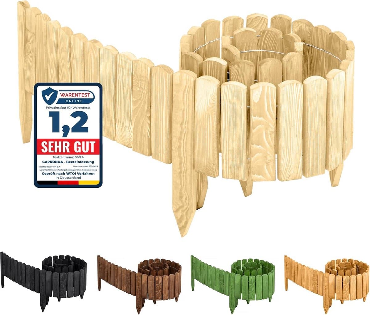 Flexibele houten beeteinfassung als rollzaun voor tuin, 200 cm, hoogte 30 cm