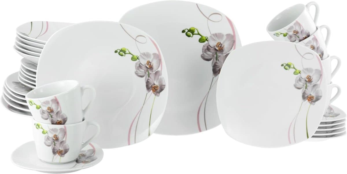 DYNA® Serviesset 30 Delig - 6 Persoons - Compleet Servies - Wit - 36cm x 34cm x 30cm