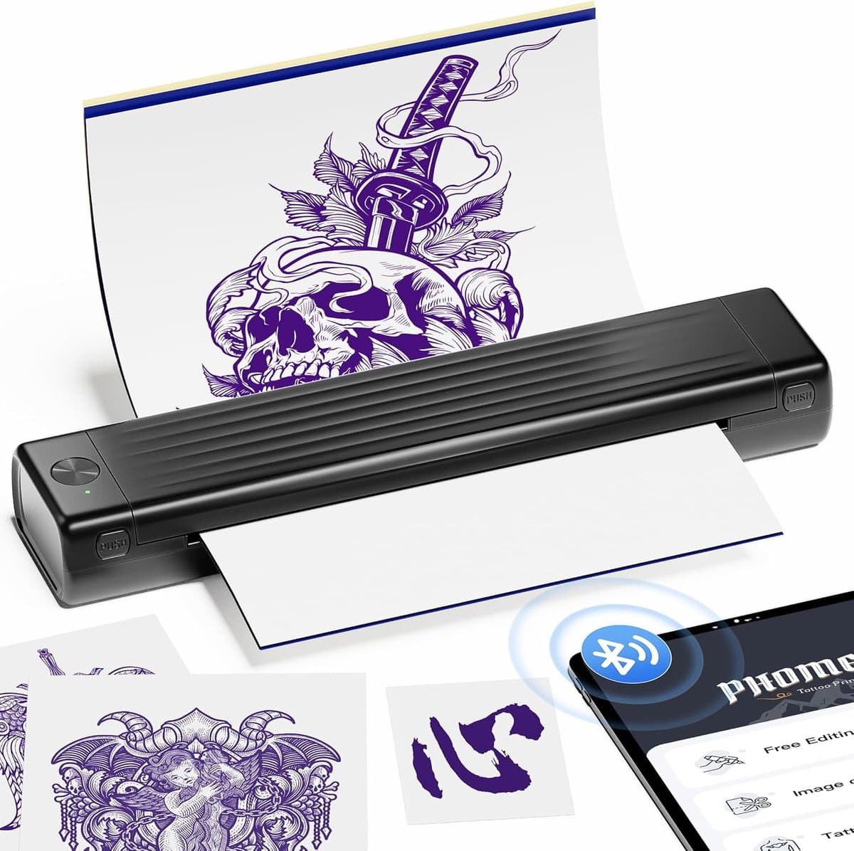 Tattoo Stencil Printer voor Artiesten en Beginners - Draadloze Thermische Printer Compatibel met Telefoon, Tablet en PC met Transfer Papier