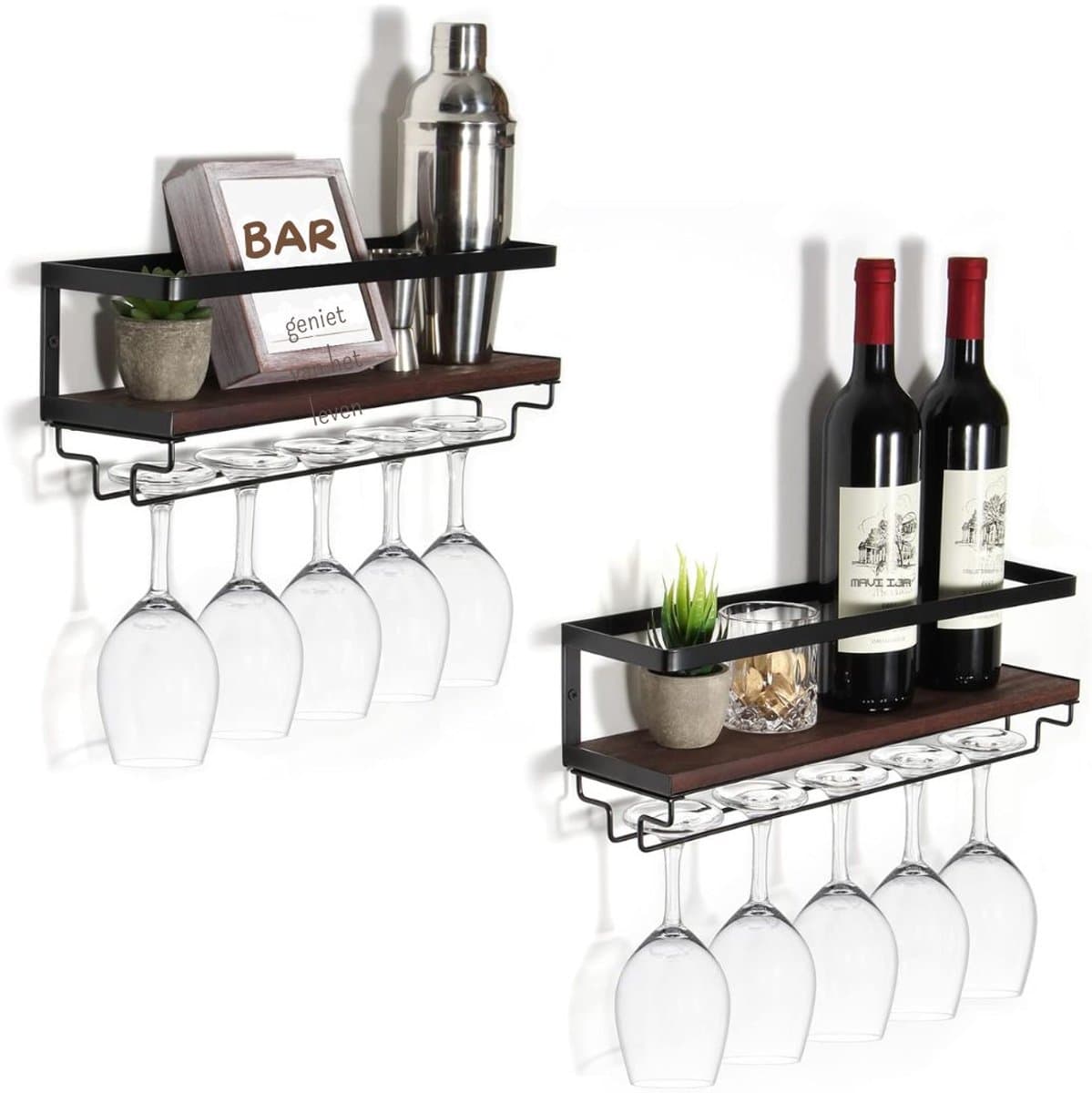 Zyrex® Wijnrek Muur - Wijnrek - Wijnrekken - Zwart - 12cm x 43cm x 13cm