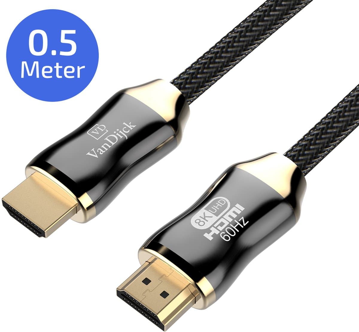 VanDijck Premium HDMI kabel 2.1 - 0.5 meter - 4K 120Hz - 8K 60Hz - Goud