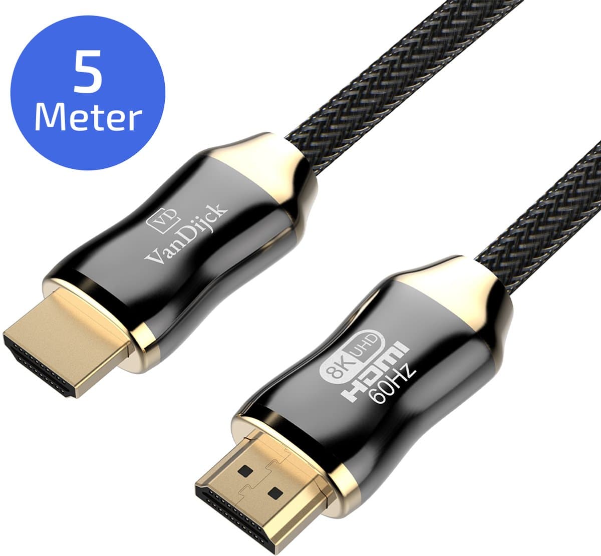 VanDijck Premium HDMI kabel 2.1 - 5 meter - 4K 120Hz - 8K 60Hz - Goud