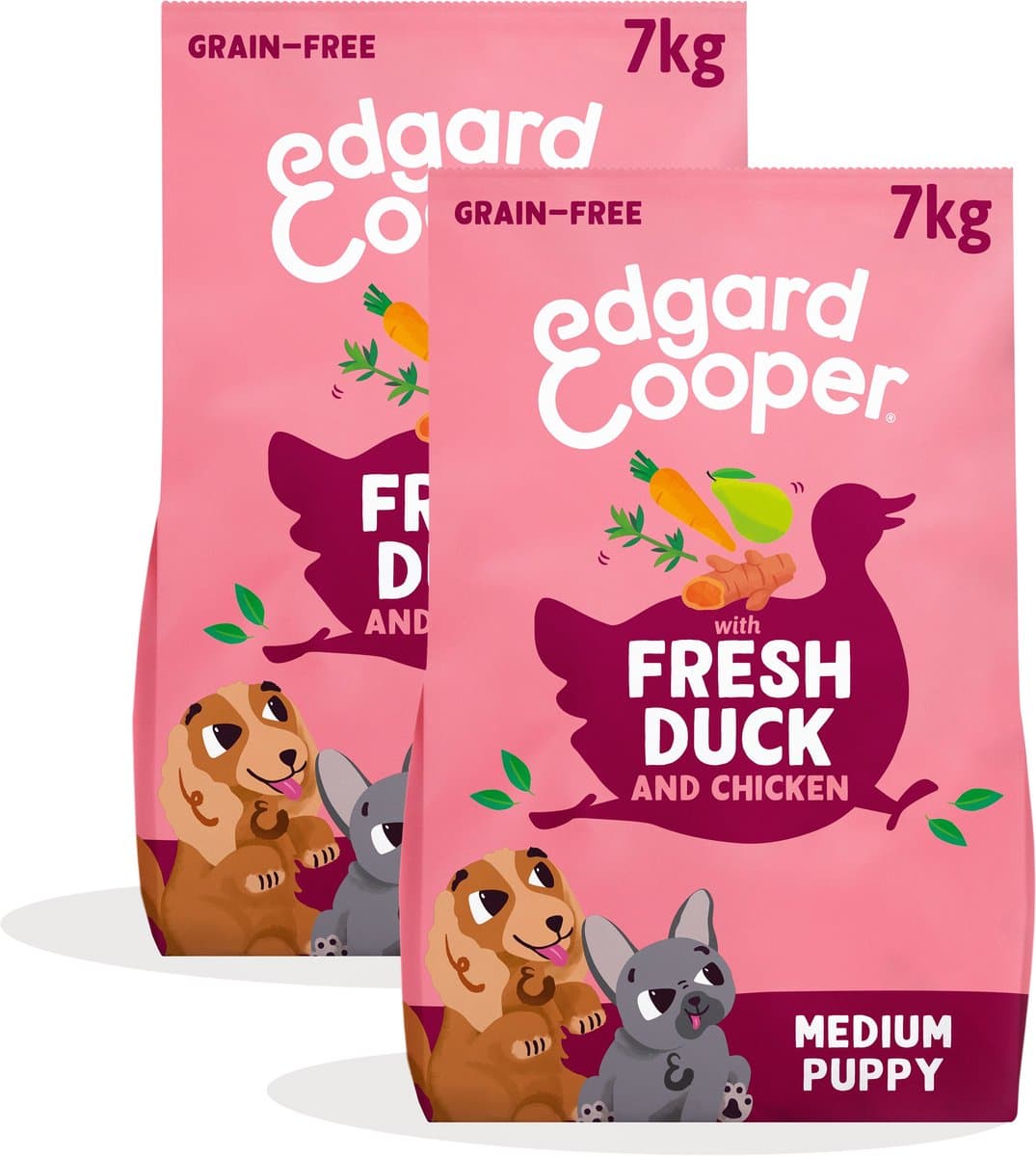 Edgard Cooper 2x Puppy Graanvrij Hondenvoer (Eend & Kip 7kg), Natuurlijke Hondenbrokken voor Puppy's, Glutenvrij, Hypoallergeen, met Vers Vlees & Aminozuren