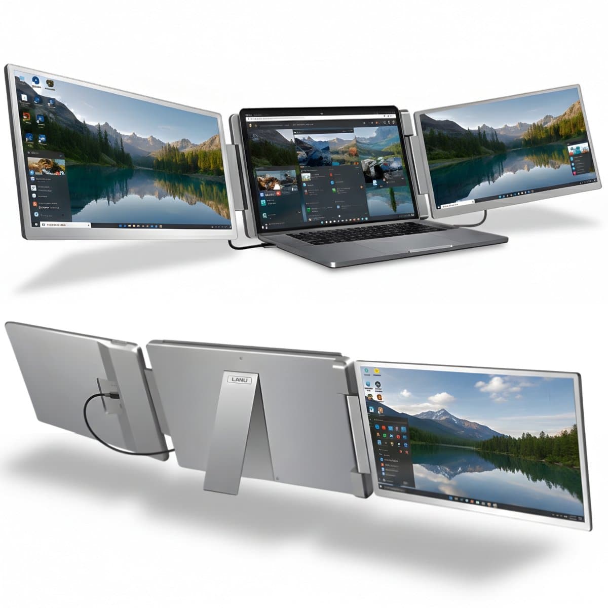 Triple Portable Monitor Flip 14" - IPS Tri screen voor Laptops tot 15.6" - Draagbare monitor - Plug & Play - Inclusief draagtas