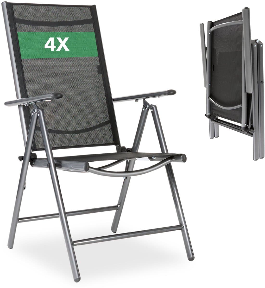 AREBOS 4x Opvouwbare tuinstoel aluminium verstelbaar 7 standen voor balkon terras