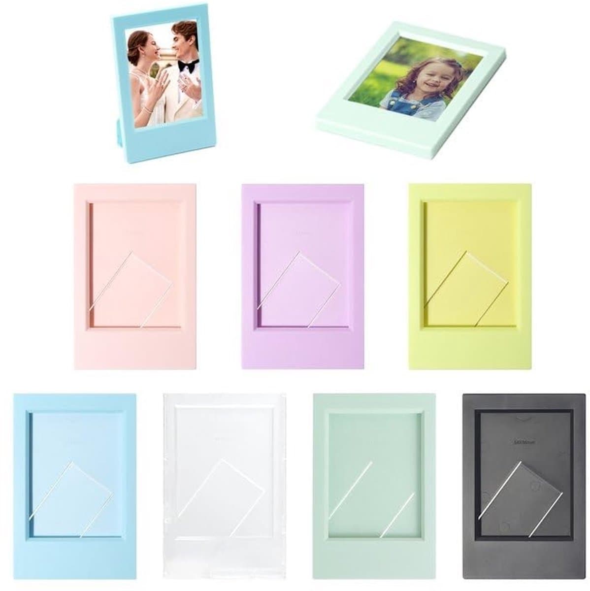 7-delige Mini Fotolijstenset, Kleurrijke Fotolijsten voor Polaroid en Instax, Modern Tabletop Decor, Transparant, Roze, Geel, Blauw, Groen, Paars