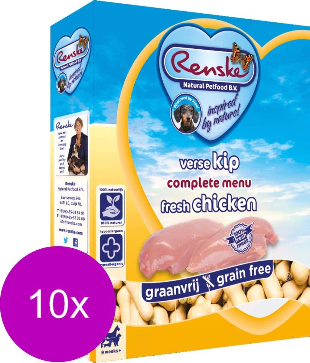 Renske Hond Vers Adult Graanvrij - Kip - Hondenvoer - 10 x 395 g