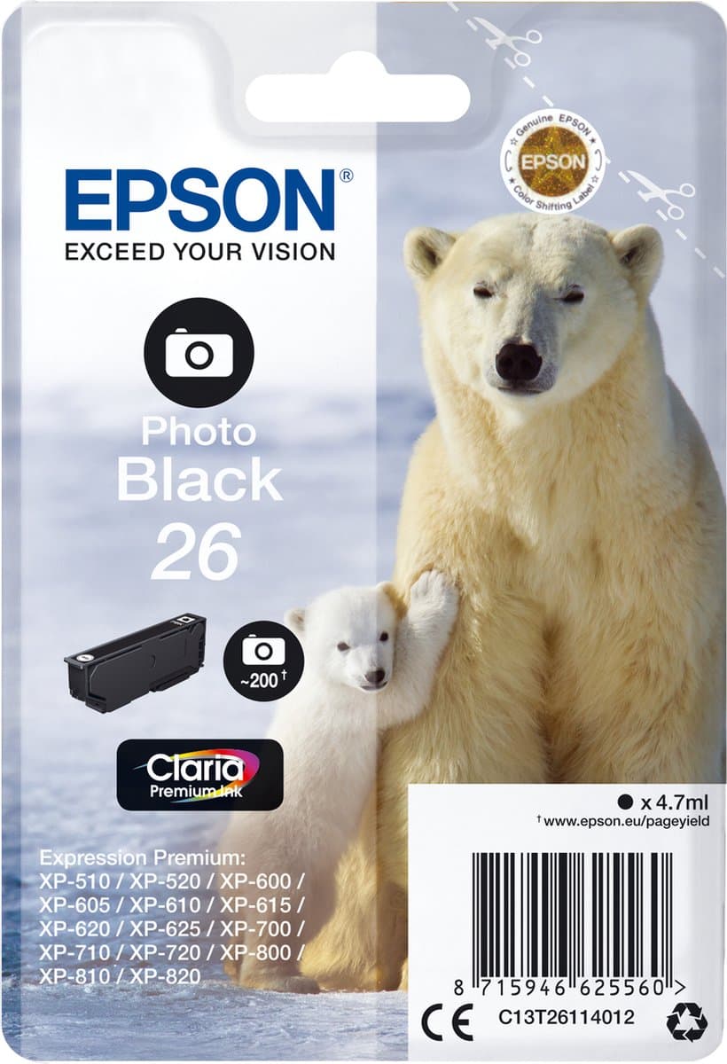 Epson Polar Bear singleverpakking foto zwart 26 Claria Premium inkt