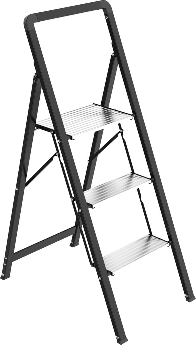Escalo opvouwbare trappenladder, ultraslank, zwart - 4,3 cm opgevouwen - aluminium treden