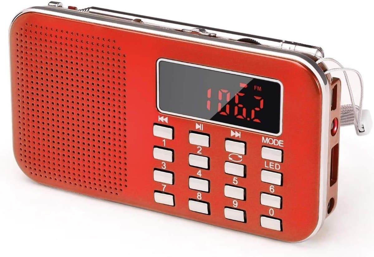 Draagbare AM/FM Transistorradio - Oplaadbare Mini Radio met 1200mAh Accu - USB/SD/AUX Ingang - Compacte Noodradio met Verlichting - Kleine Handradio voor Camping, Reizen & Stroomuitval