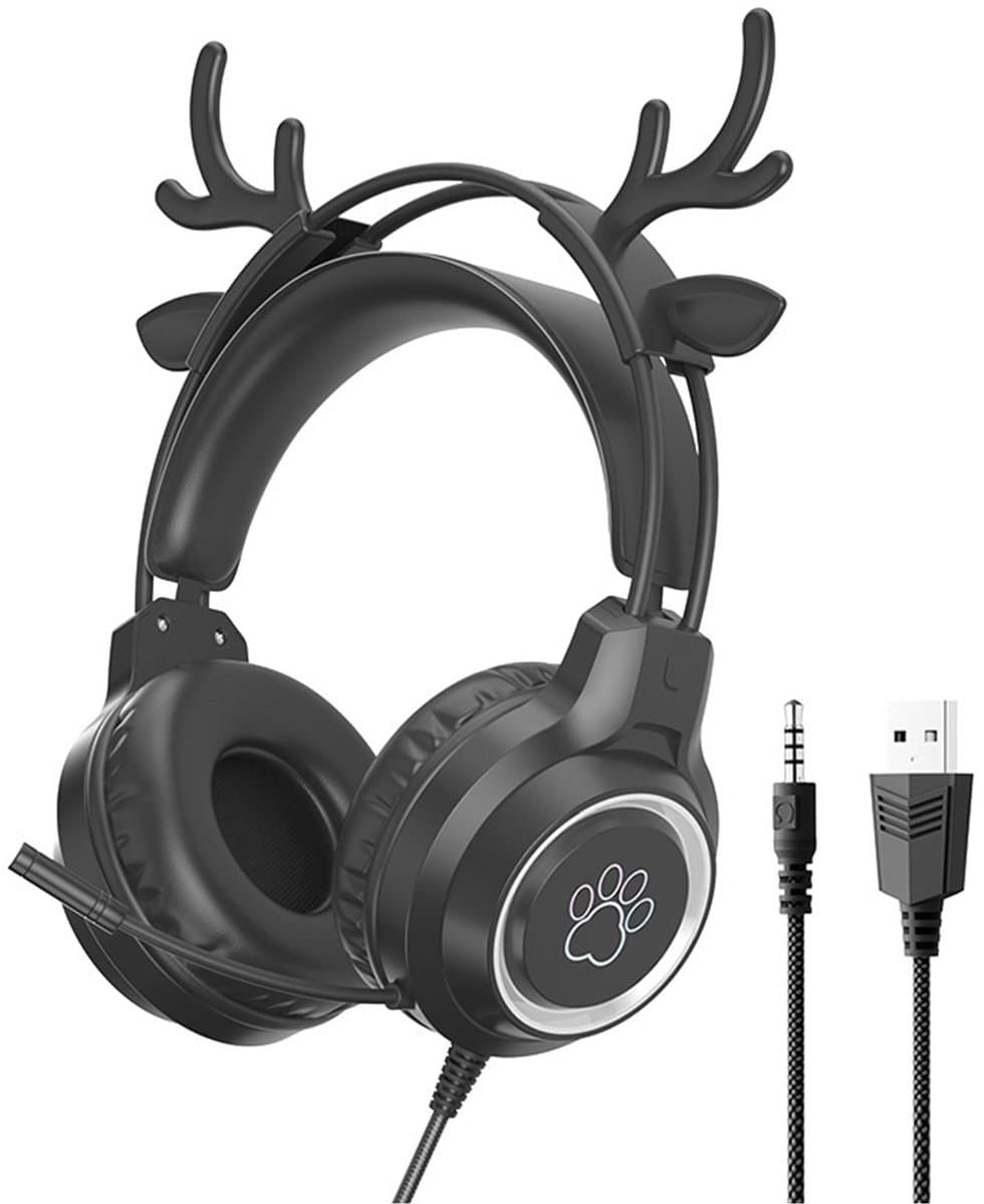 Gaming Headset met hertenoor – Ruisonderdrukkende Over-Ear Koptelefoon met 360° Microfoon – Voor PC/PS5/PS4