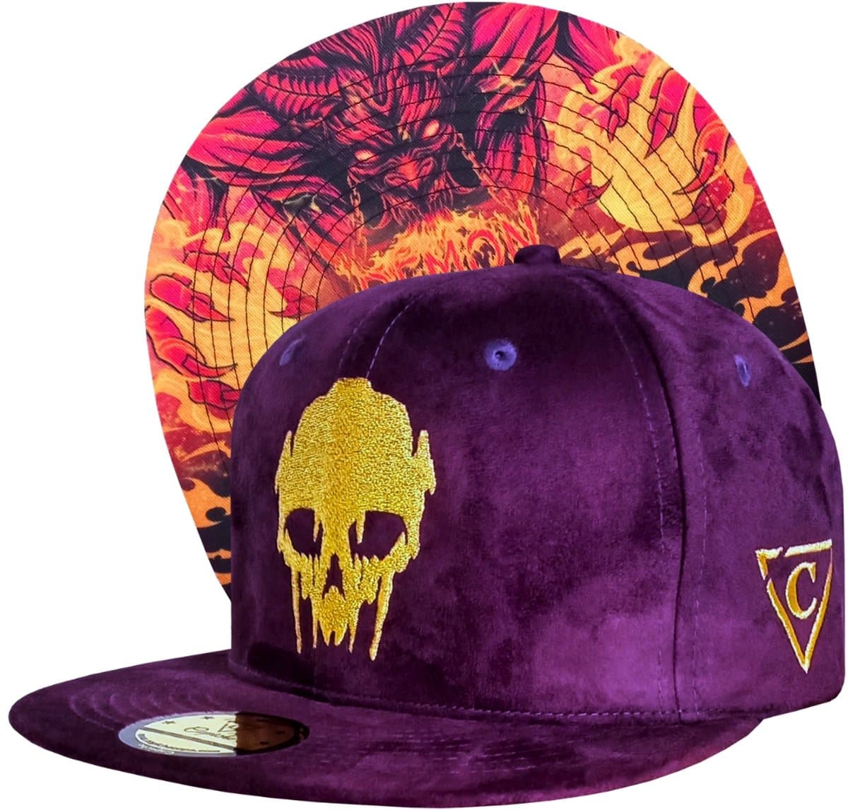 Capiche® Snapback – Demon – Paars Suède & Gouden Draad – Pet Heren – Sportcap – Trucker Pet – Super Zachte Suède Pet