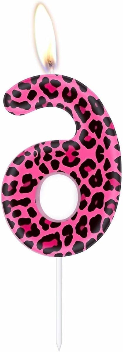 Roze Luipaard Verjaardagskaarsen - Set van Nummer 6 Kaarsen voor Meisjes - Cake Decoraties in Luipaard en Cheetah Thema - Geschikt voor 6e Verjaardagviering