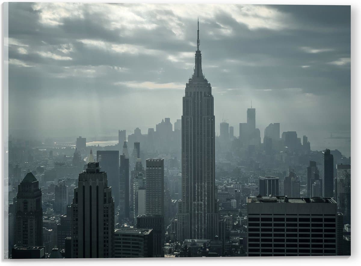 Acrylglas - Felle Zonnestralen op Wolkenkrabbers van New York - 40x30 cm Foto op Acrylglas (Wanddecoratie op Acrylaat)