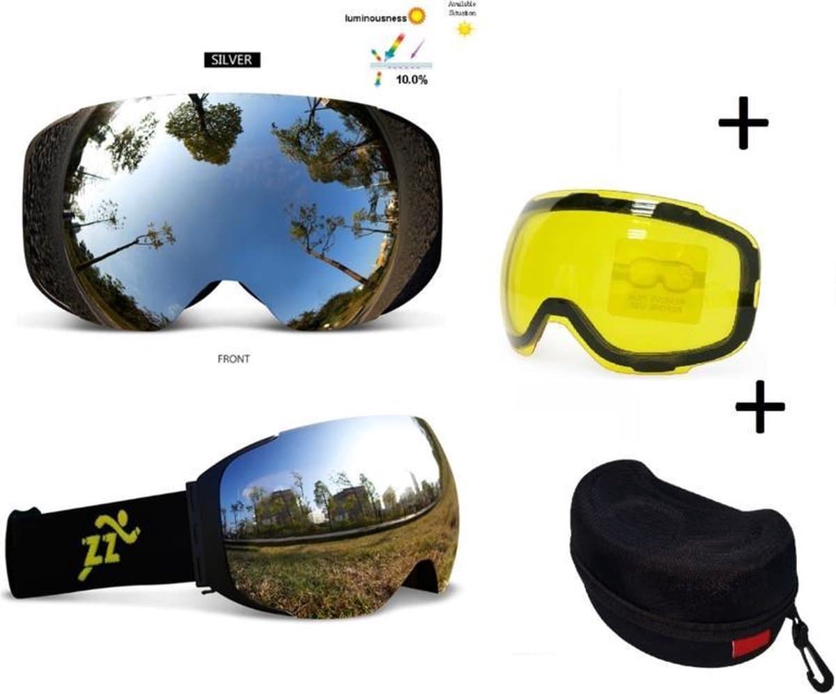 Skibril - EXTRA magnetische lens silver black frame Zwart AX type 2 Cat. 0 tot 4 - /