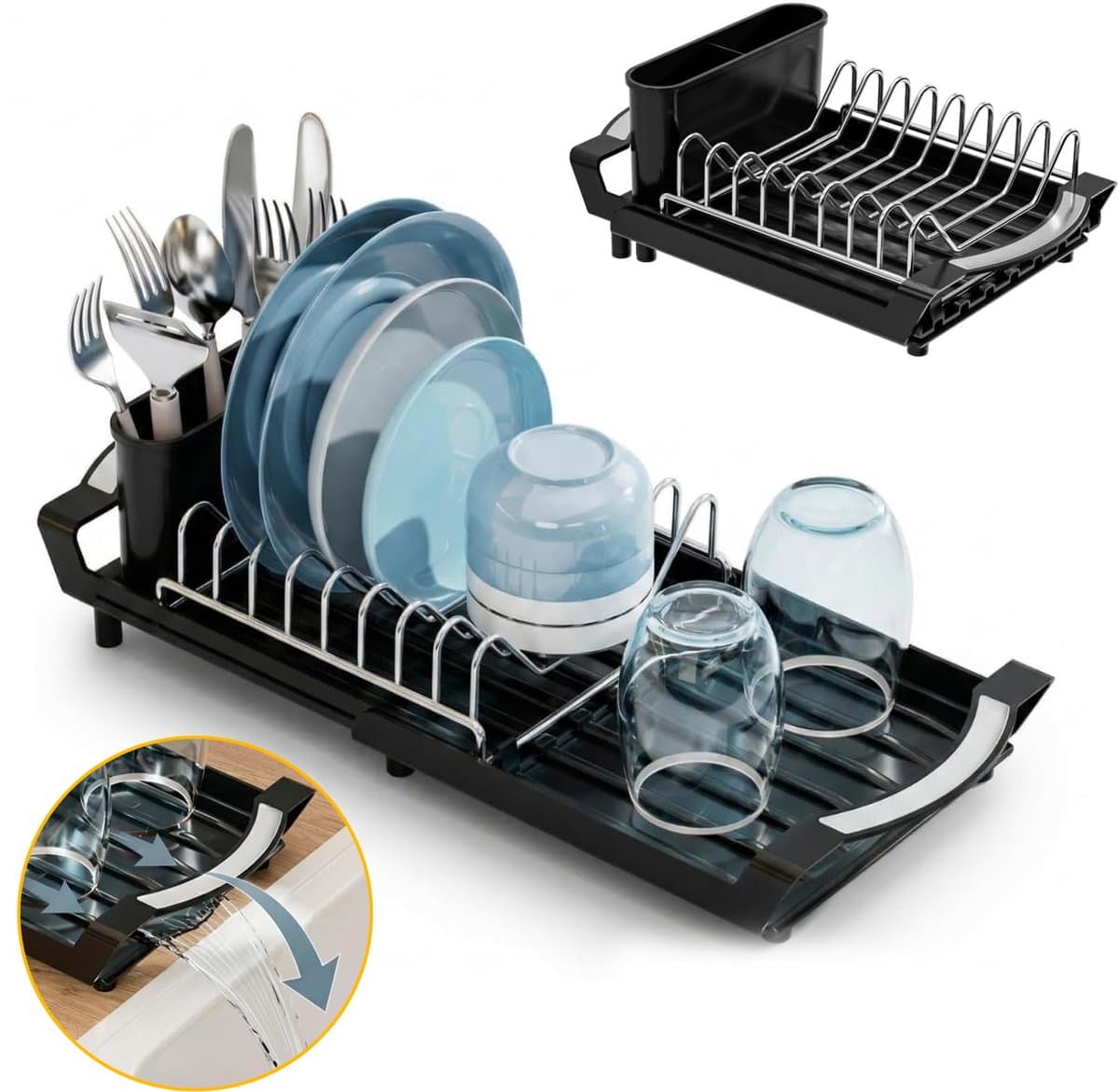 Afwasdroogrek - Rust Resistant Dish Drainer - Uitschuifbaar Afwasrek Met Bestekhouder - Afdruiprek Voor De Gootsteen