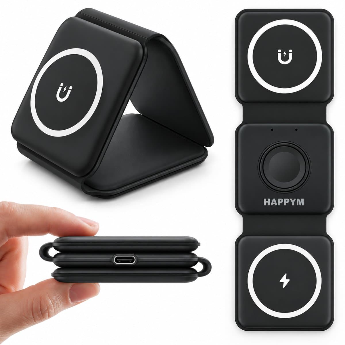Happym 3-in-1 Draadloze Oplader - Magnetisch - Opvouwbaar