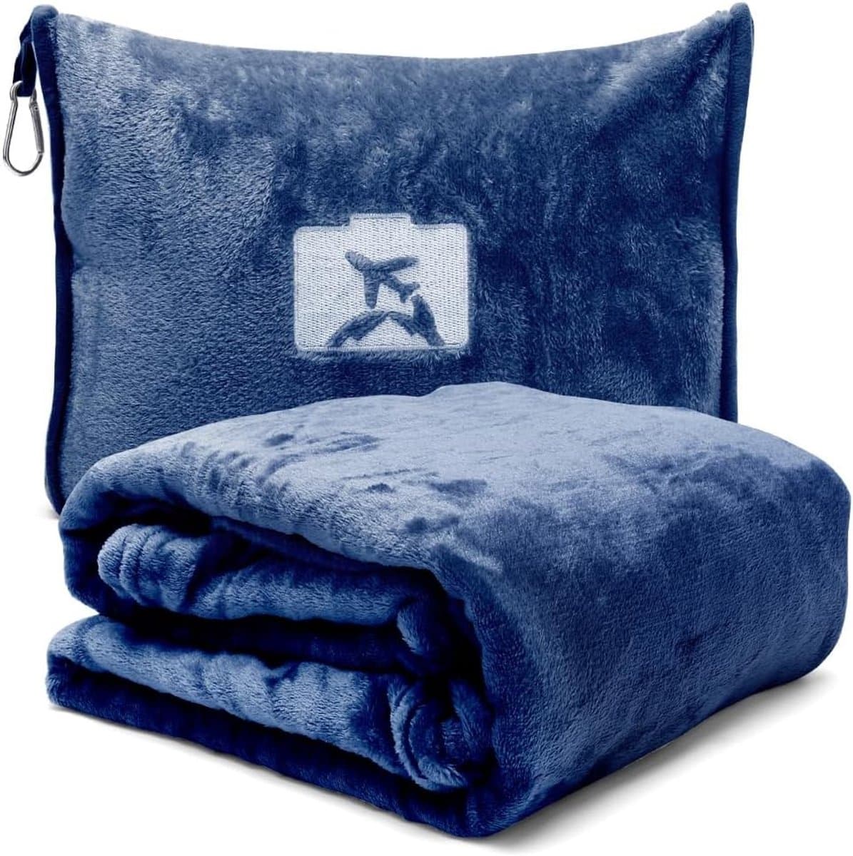 2-in-1 Reisdeken en Reis Kussen, Zachte en Warme Deken voor Vliegtuig, Auto en Kantoor, Ideaal voor Comfort tijdens Reizen, 50 x 152 cm, Donkerblauw