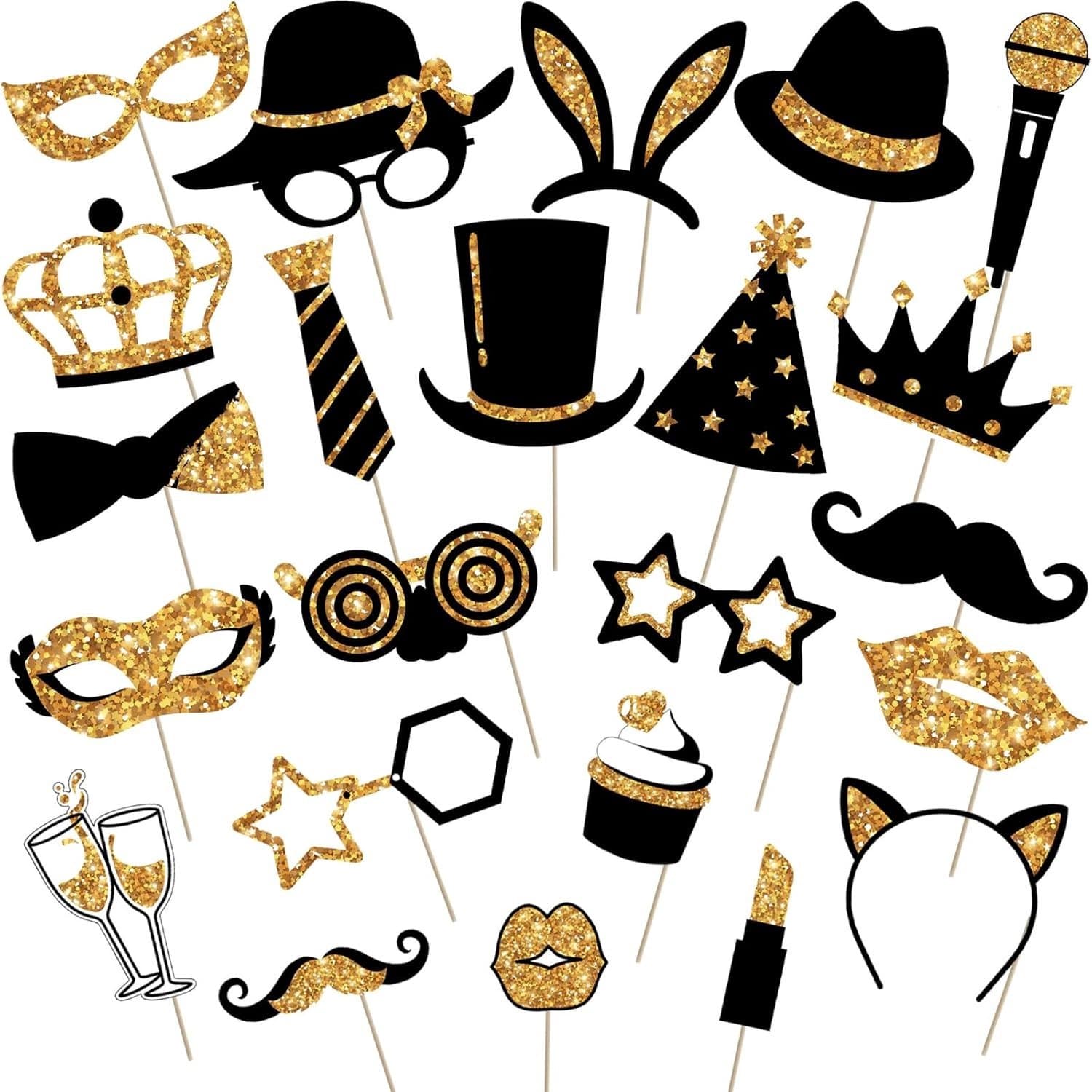 24 Stuks Fotohokje Props Mix van Hoeden in Gouden Kleur voor Feestjes en Evenementen