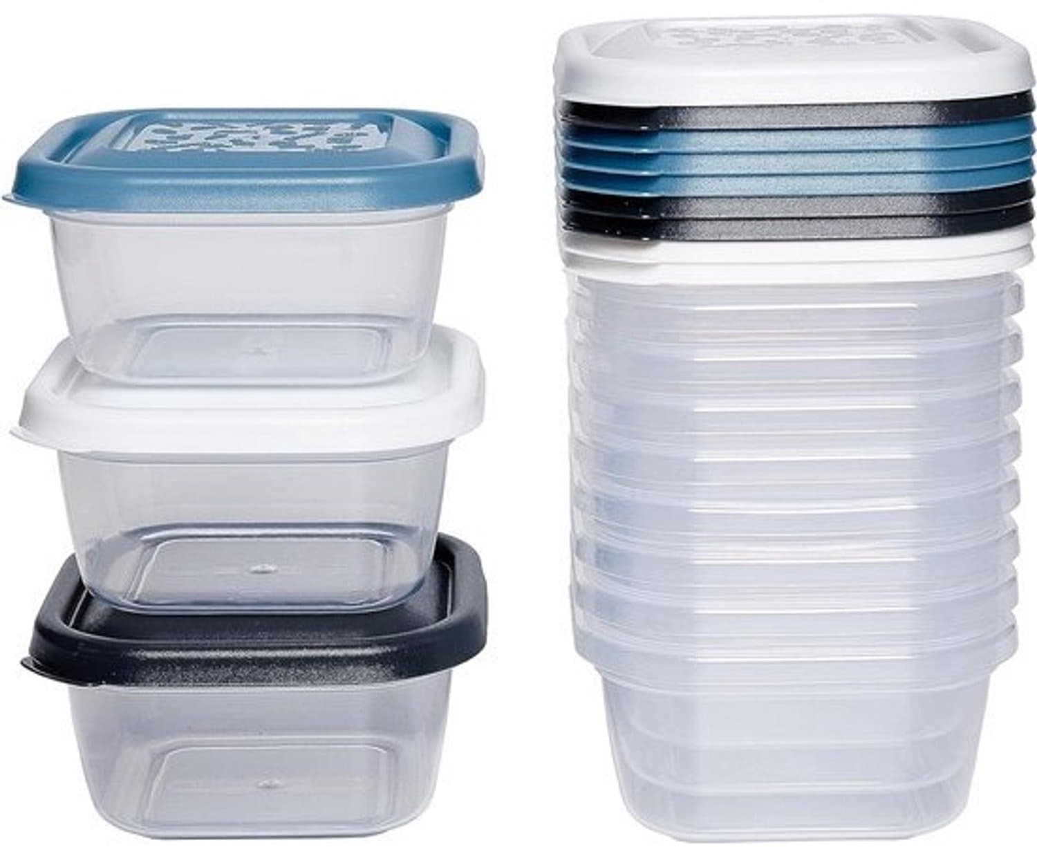 Vierkante vershouddozen 300ml - Set van 12, kleurrijke deksels - Mini diepvriesdozen