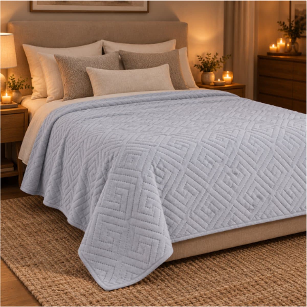 Deluxe Bedsprei 240 x 220 cm Agaat Grijs- Greca patroon