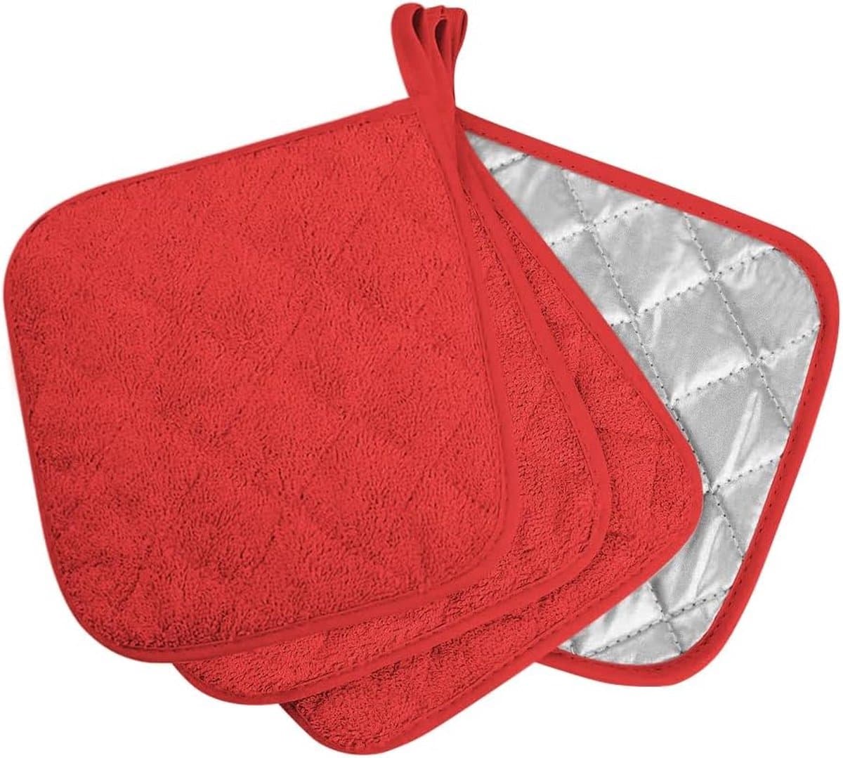 Stunq® 20 cm pannenlap katoen, set van 6 hotpads met strik, moederdagcadeau, bakken, grillen, magnetron, hittebestendig bakken, keukengerei, bescherming van de handen tegen hete apparaten