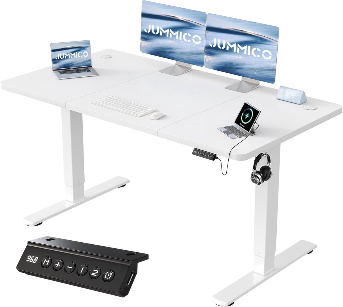 Elektrisch Verstelbaar Bureau – Elevora ProLift 140x60 cm – Sta Bureau met USB Oplaadpoort – In Hoogte Verstelbare Computertafel – Ergonomisch Kantoor Bureau – Wit – Stil & Sterk Motorisch Sta Zit Bureau voor Thuis & Werkplek