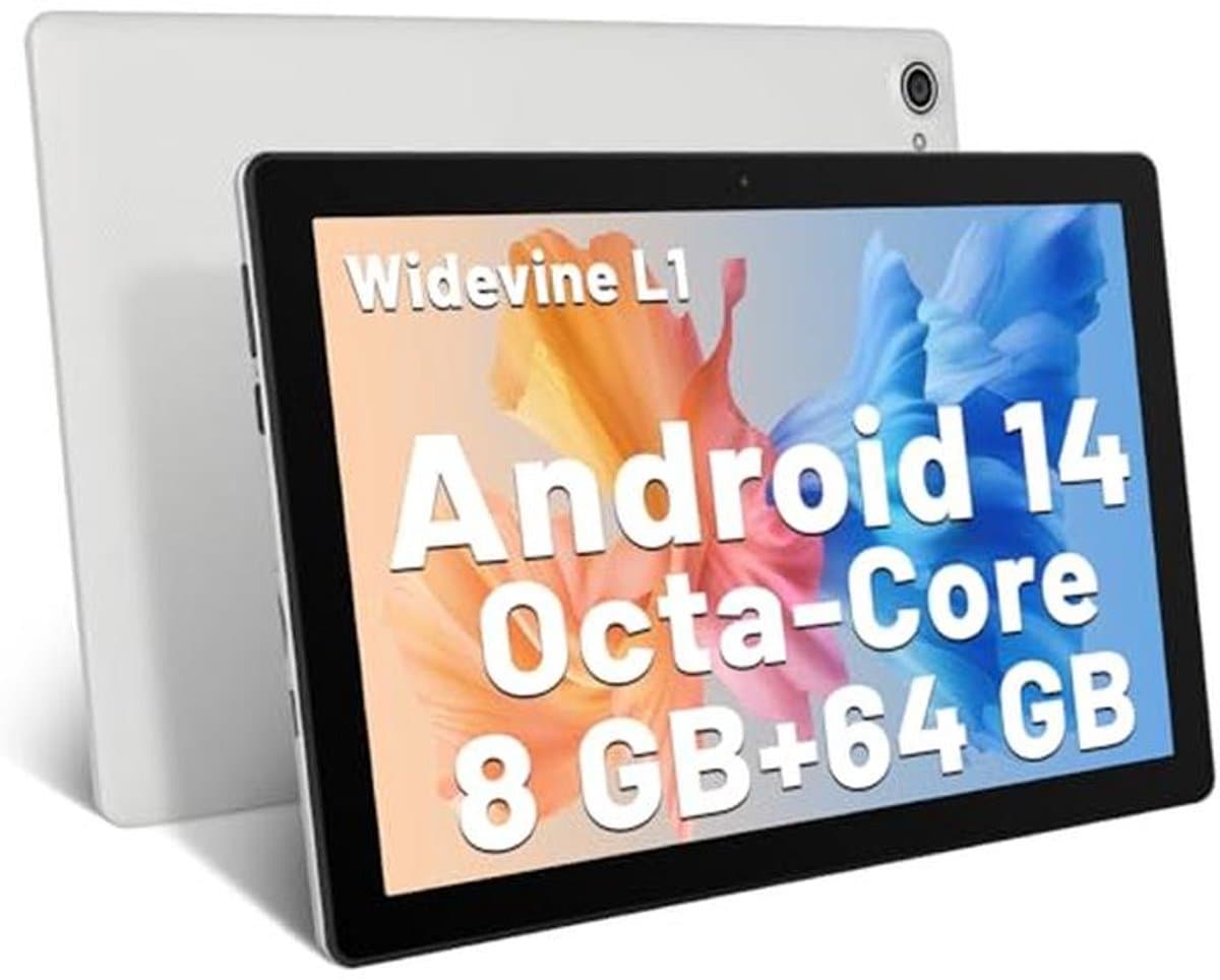 10 Inch Android Tablet met Octa-Core en 8GB RAM – 64GB ROM (uitbreidbaar naar 1TB) – GMS-gecertificeerd, IPS Touchscreen, Dual Camera, Bluetooth 5.3 en WiFi (Wit)