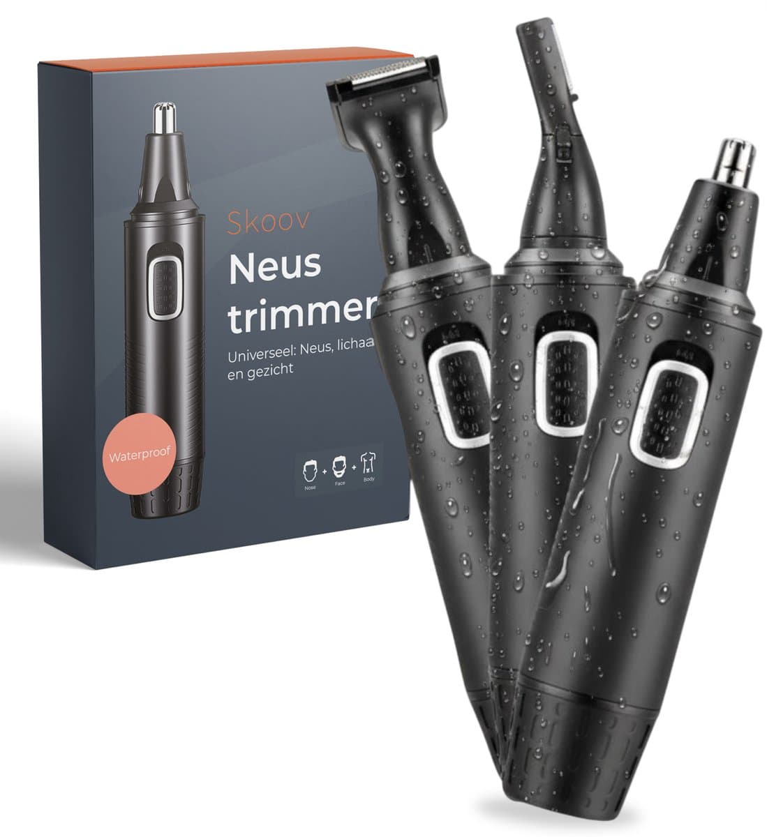 Skoov 3-in-1 Neustrimmer PRO - Draadloos - Oor - Wenkbrauw - Trimmer - Mannen - Heren - Vrouwen - Waterdicht - Zwart