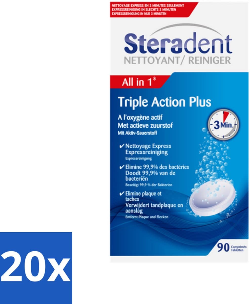Steradent - Kunstgebitreiniger - Tegen Tandplak En Aanslag - 90 Tabletten - Bulkverpakking - 20 stuks