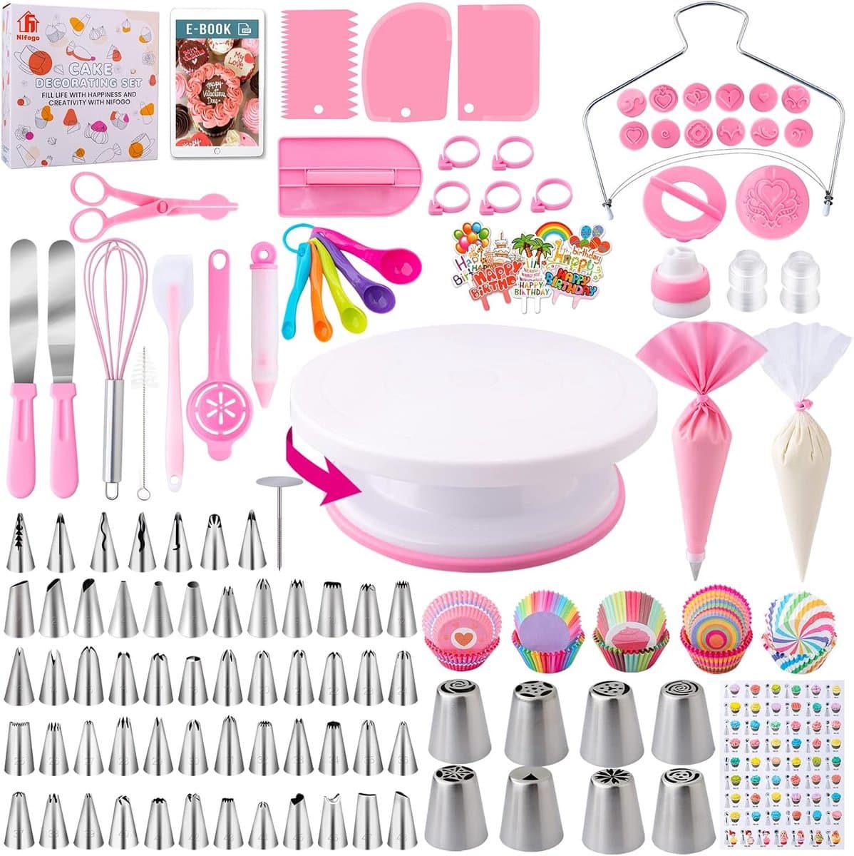 OUYLAF Taart Decoratie Set - spuitzak - cake decoratie set - taart set - taartdecoratie set - Bakset Kinderen - Bakken en Decoreren - taart gereedschap - 356pcs - Bak Accessoires voor Beginners & Professionals