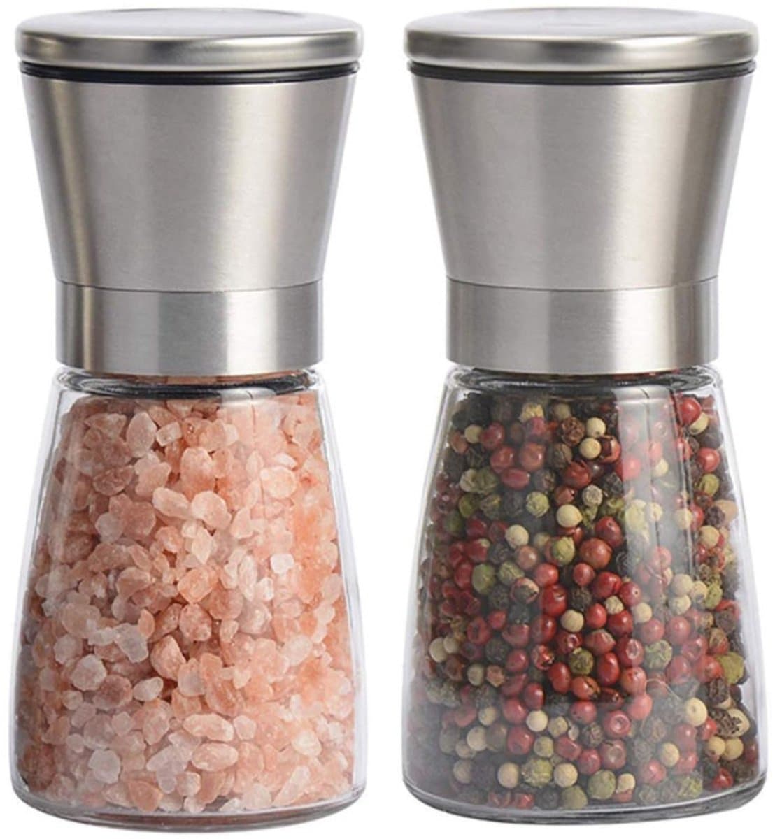 Zout- en pepermolens - Kruidenmolens - Gemaakt van hoogwaardig glas en roestvrij staal - 2 stuks