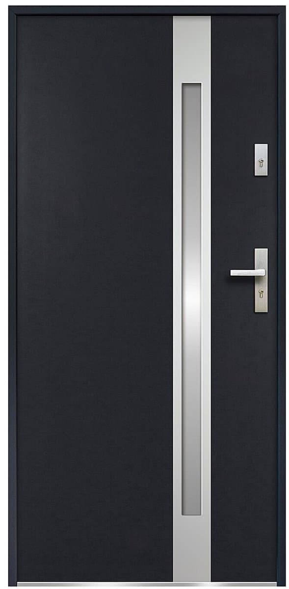 Vente-unique Deur van geglazuurd staal en inox H207 x B100 cm antraciet - 55 cm dikte - Draait links open - BRAGA