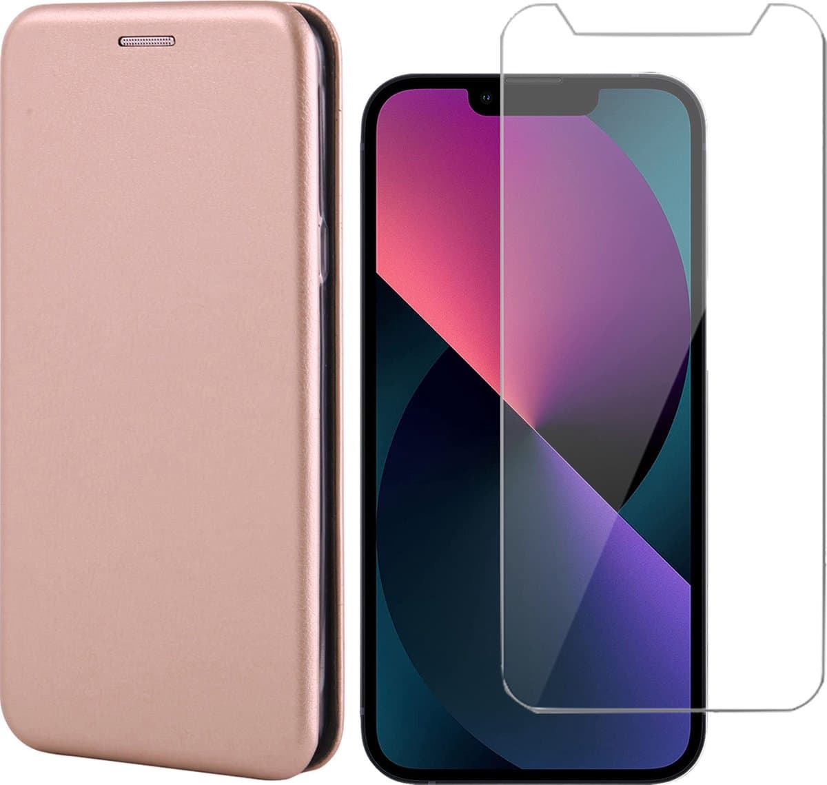 Hoesje geschikt voor iPhone 13 Mini en Screenprotector - Portemonnee Book Case - Roségoud