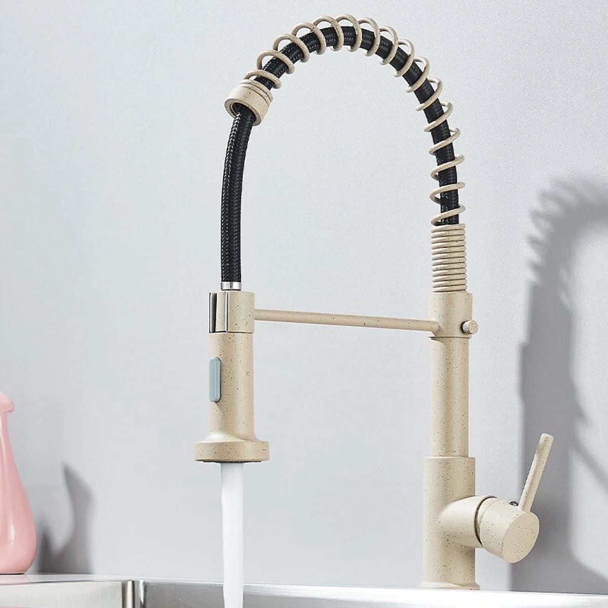 Waterkraan Keuken, Hogedruk Keukenkraan, Mengkraan Spoelbakarmatuur, Keukenkranen, kitchen faucet 360 Graden Draaibaar, Uitgerust met twee douchekoppen , gebroken wit