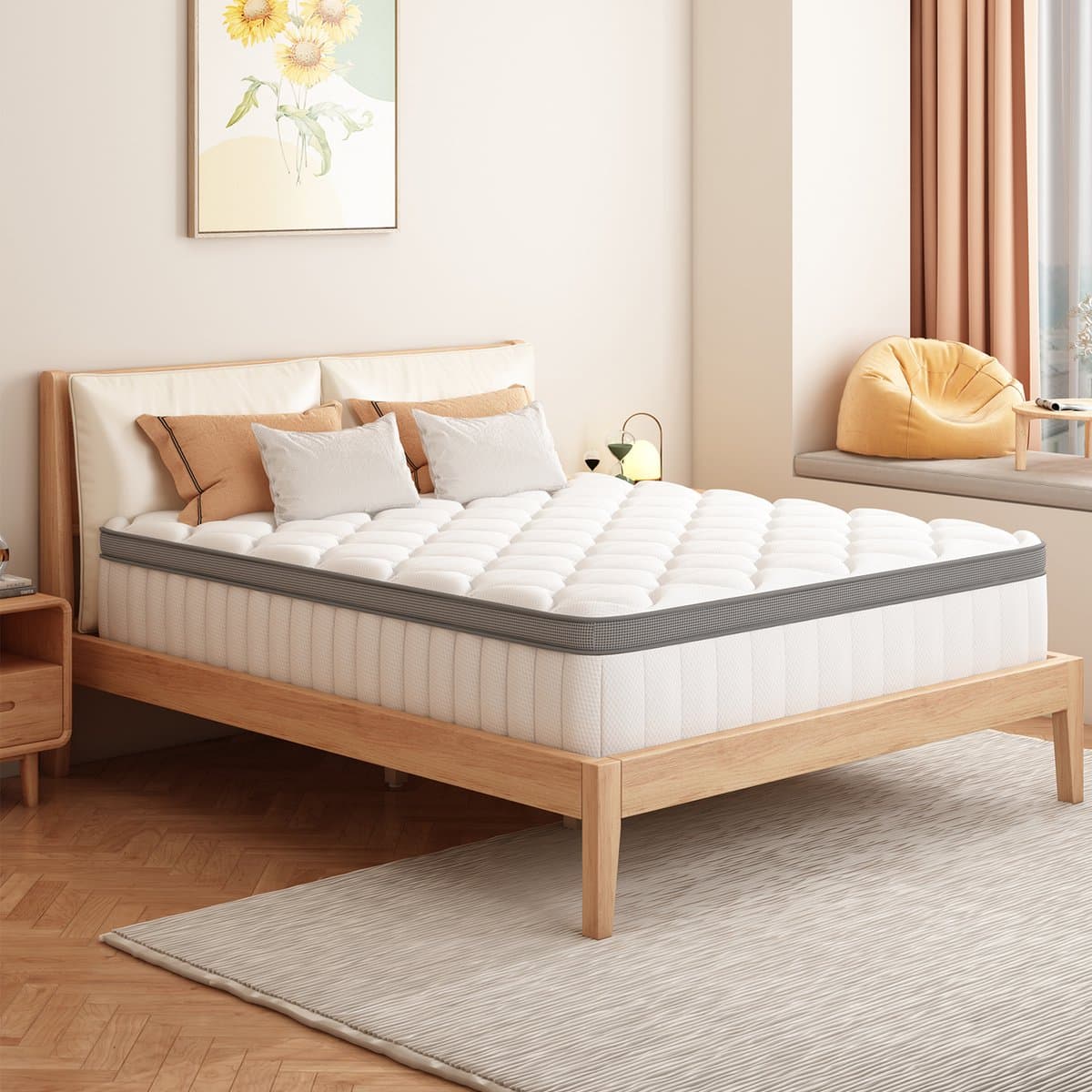 Elekiatech Matras 140 x 200 cm - 24 cm Dik - Tweepersoonsmatrassen-Latex Pocketvering Matras - Anti-Allergische - met 9 - laags Composietstructuur