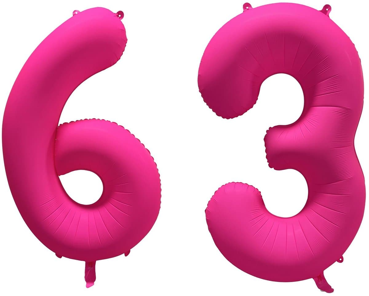 Folieballon 63 jaar - Neon Roze - 86 cm