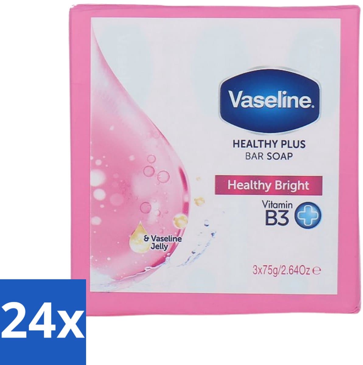 24 x Vaseline - Healthy Bright - Zeeptablet - Reinigend & Verzorgend - 3x75 ml - Zeep - Huidverzorging - Reiniging - Gezondheid - Handen
