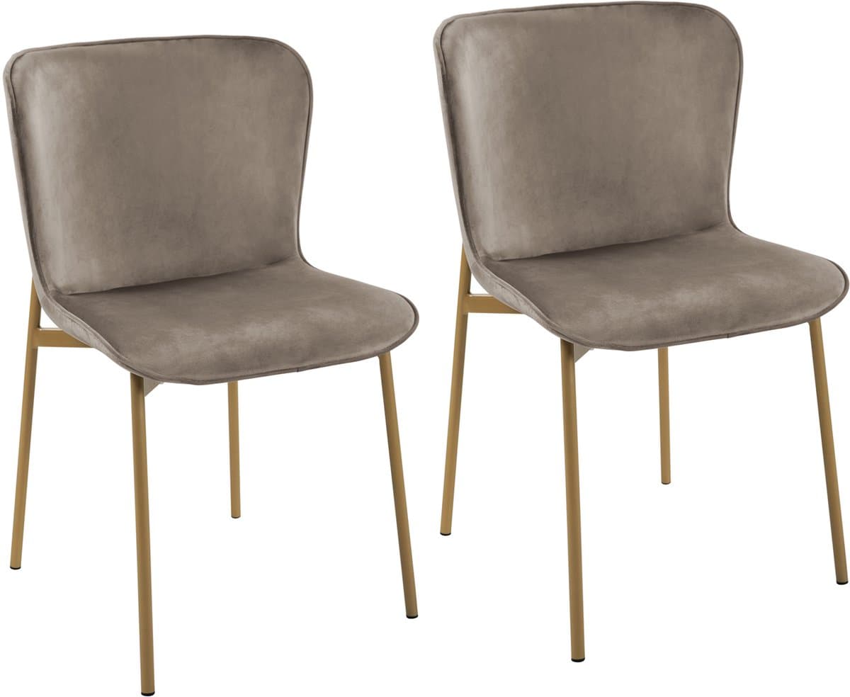 SVITA MARY Set van 2 eetkamerstoelen - Gestoffeerde stoel Keukenstoel Woonkamerstoel Fluweel Taupe/Goud