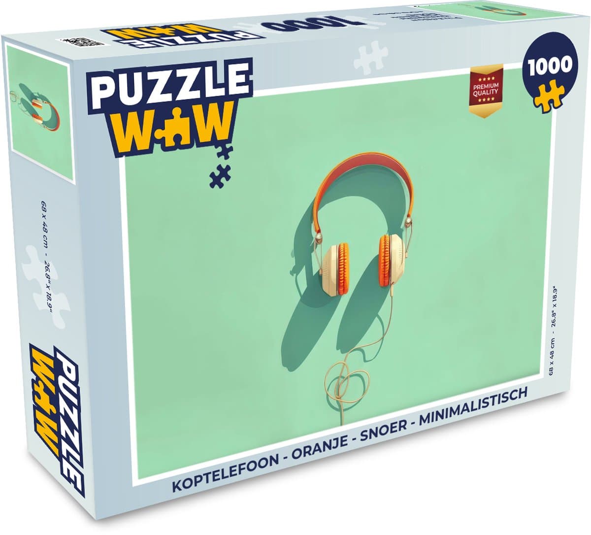 Puzzel Koptelefoon - Oranje - Snoer - Minimalistisch - Legpuzzel - Puzzel 1000 stukjes volwassenen