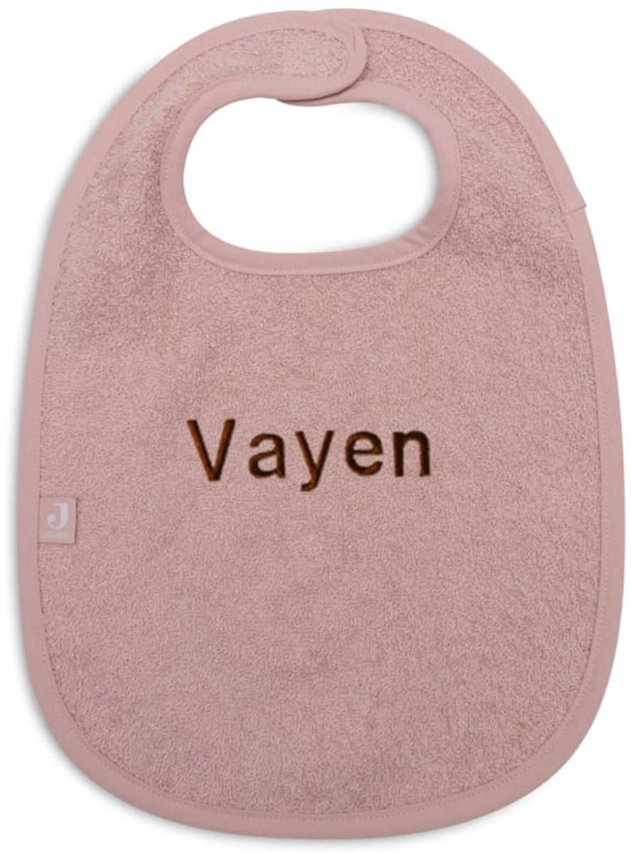Jollein Slabbetje Badstof met naam - wild rose - gepersonaliseerd kraam cadeau - cadeautje met naam - geborduurd