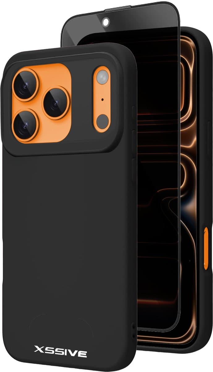 Xssive - Hoesje + Privacy Screenprotector - Geschikt voor iPhone 17 Pro Max - Siliconen Back Cover - Prive Beschermglas - Zwart