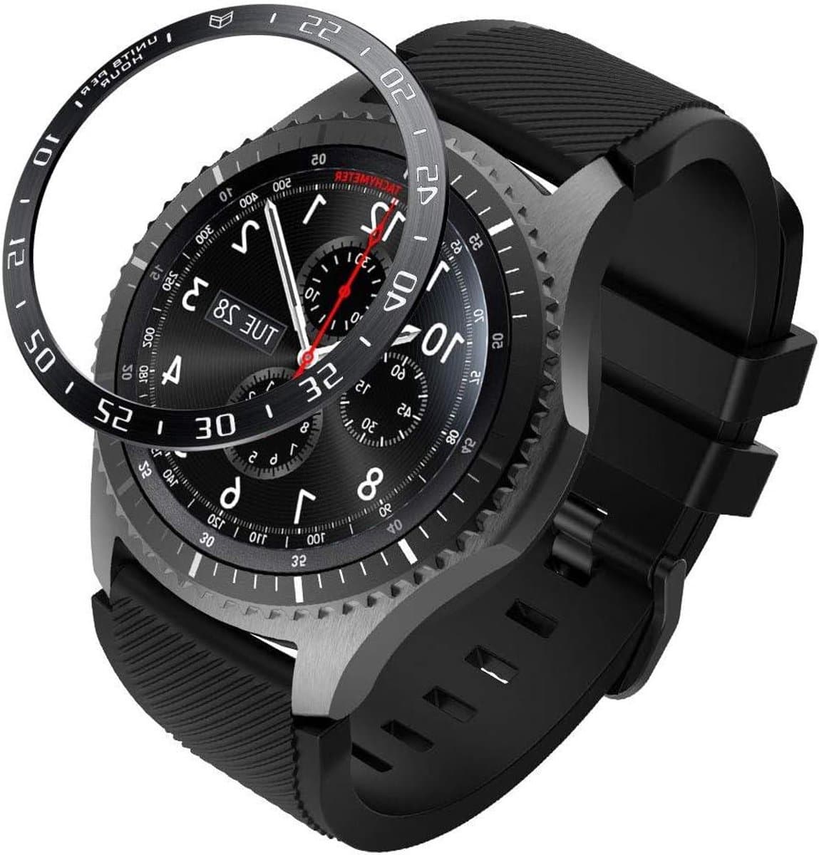 Bezel Ring compatibel met Samsung Gear S3/Galaxy Watch 46 mm - Zelfklevende lunette ring van krasbestendig roestvrij staal