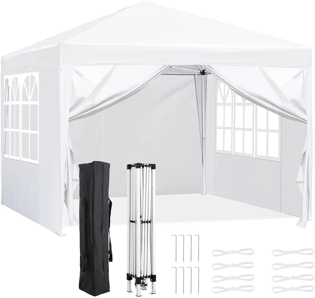 Asaam Pop-up Luifel- Zijwanden- Winterpaviljoen voor buiten- Verstelbare beenhoogtes -Ramen- Draagtas -Feesttent (3x3m)-Wit
